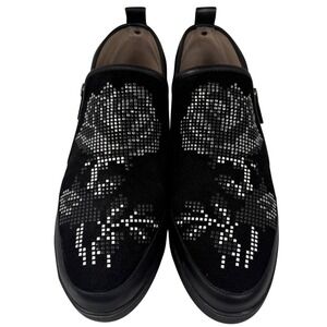NEW Donald Pliner Mylasp Slip-On Suede Sneakers, Black, Pixelated Rose, Size 9M